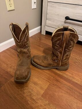 Brown Embroidered Leather Cowboy Work Boots Steel Toed
